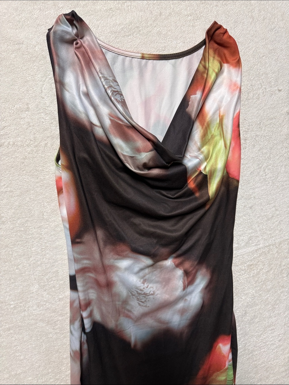 Brown and pink floral midi dress - Medium
